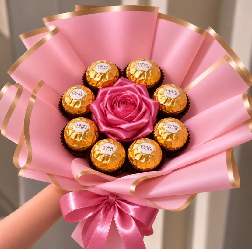Букет со Ferrero rocher и ружа